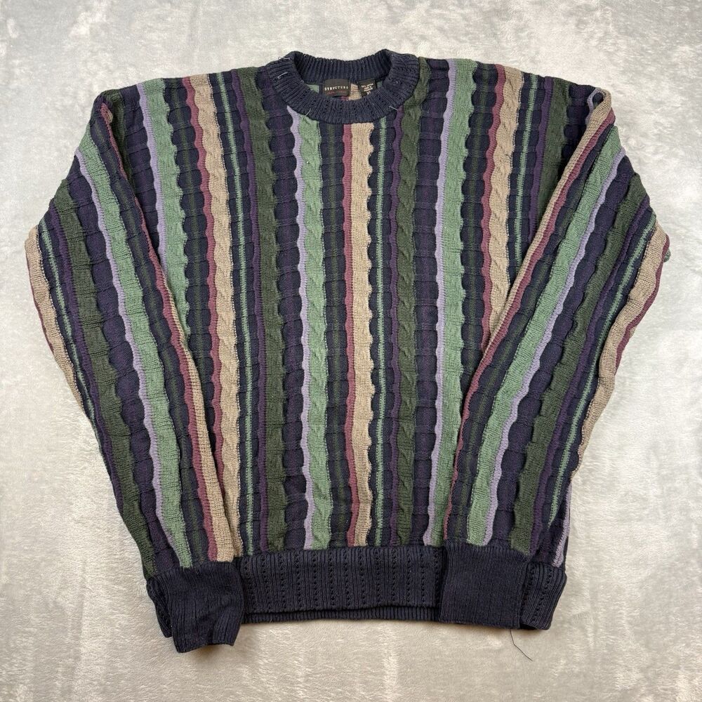 Vintage Structure 3D Textured Knit Sweater XL Multicolor Striped Coogi Style